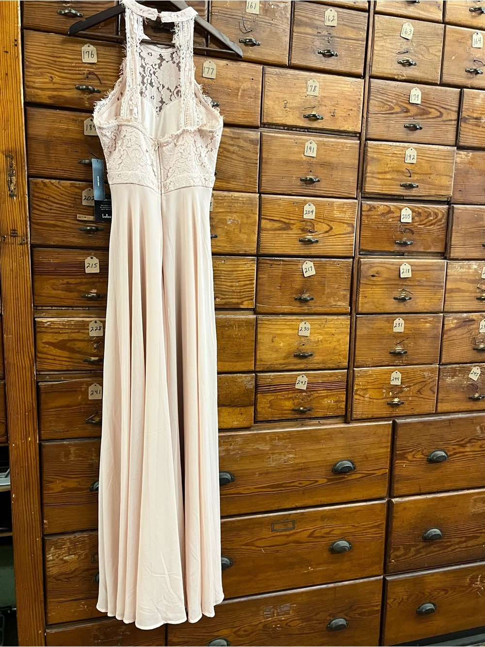 Lulu's Blush Pink Lace Halter Maxi Gown - Picture 5 of 6